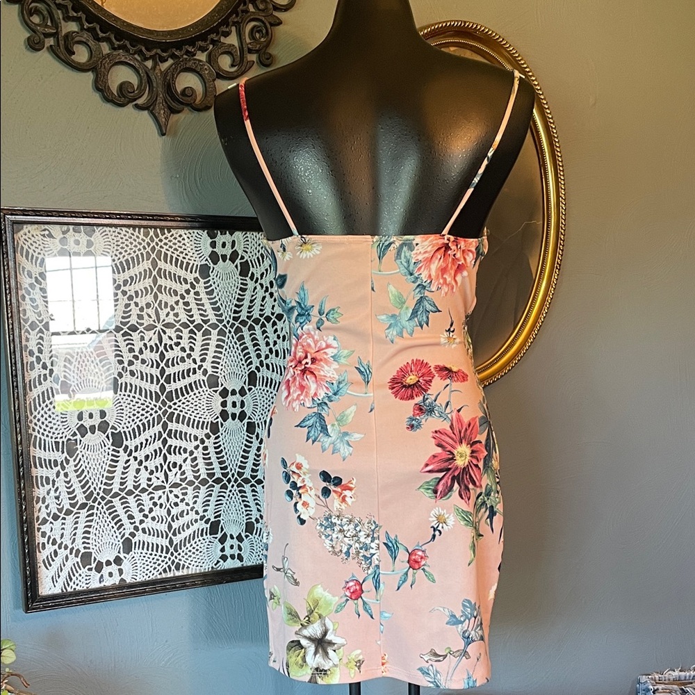 Blue Blush Pink Floral Wrap-Front Mini Dress - Picture 2 of 5
